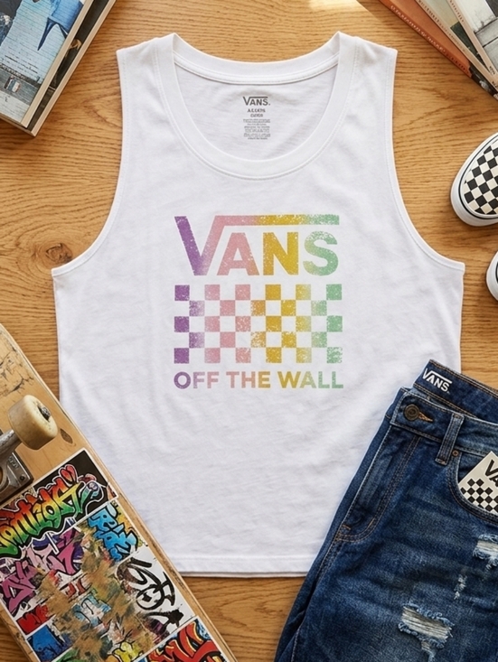 Vans Tops - Vans Juniors Lock Logo Box Tank – Rainbow Gradient – Size XL